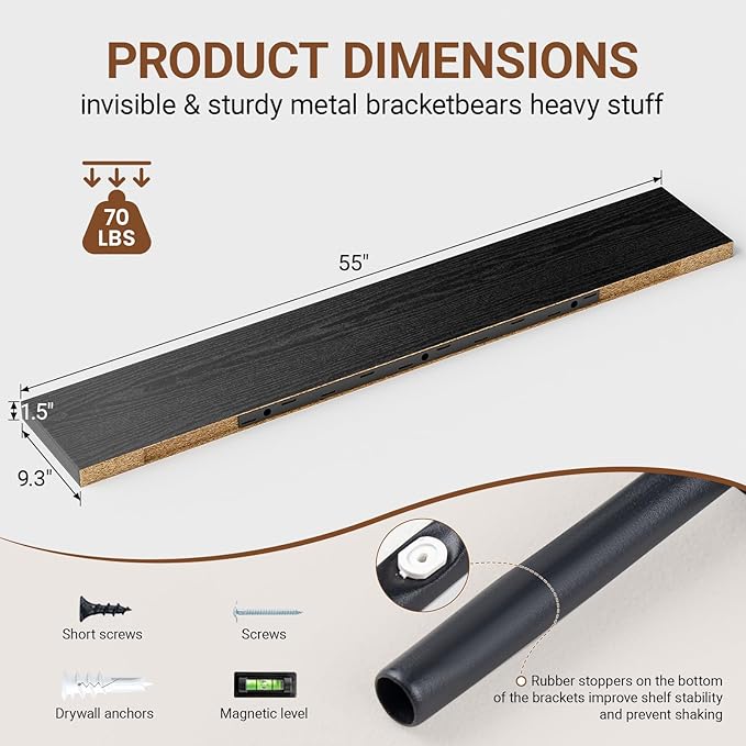 Heimlove 55 Inch Long Floating Shelves