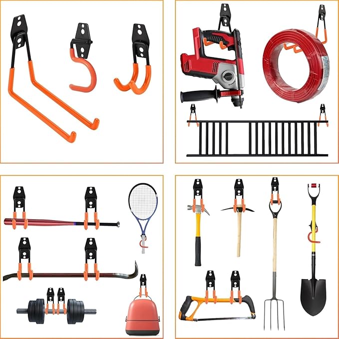 24 Pack Garage Hooks Steel Heavy Duty Garage Storage Hooks Utility Steel Wall Mount Garage Hanger&Organizer for Bikes,Garden Tools, Ladders, Bulk Items，Ropes and More Equipment