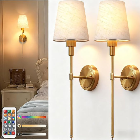 DORESshop Battery Operated Wall Sconce Set of 2, 7 Color Wireless Wall Light