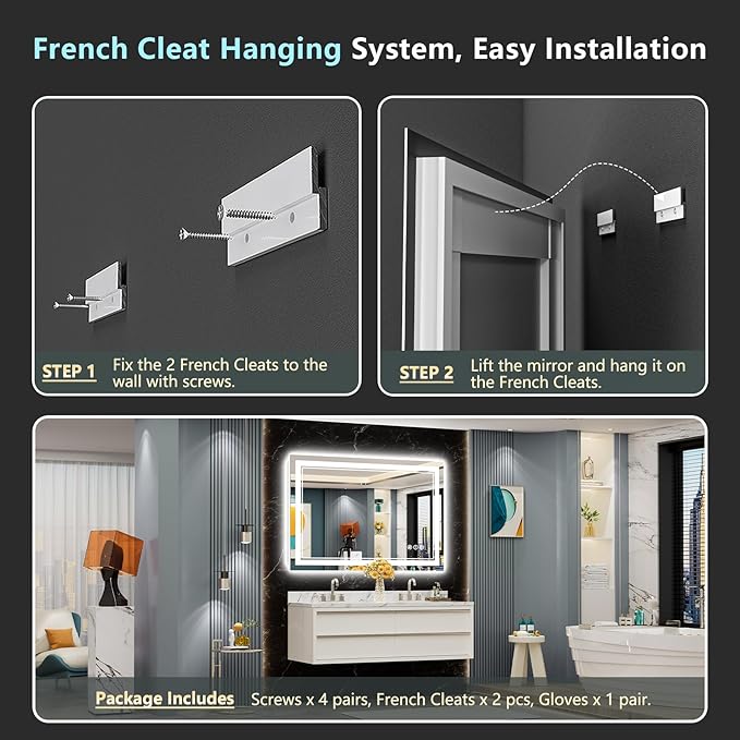 48x32 LED Bathroom Mirror with Lights, Backlit and Front Lit Anti-Fog Lighted
