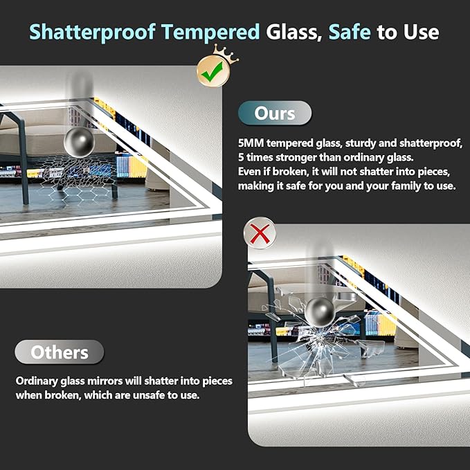 44x32 LED Bathroom Mirror with Lights, Backlit and Front Lit Anti-Fog Lighted