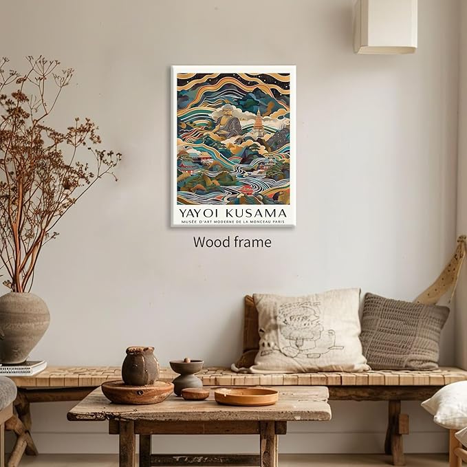 Yayoi Kusama Framed Wall Art Vintage Japanese Poster 24X36 in Abstract Buddha