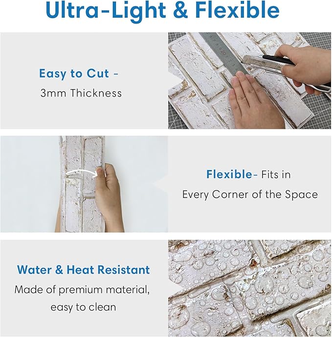 COMSTICKC 3D Faux Brick Wall Panels Peel and Stick, Small Size Self Adhesive