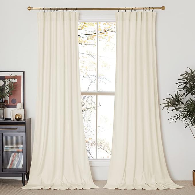 NICETOWN Ivory White Velvet Curtains 144" Length 52" Wide, Luxury and Thick