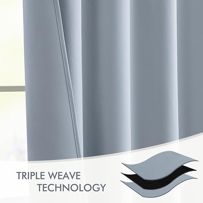 MIULEE Light Blue Back Tab Blackout Curtains 108 Inch Long 2 Panels Set