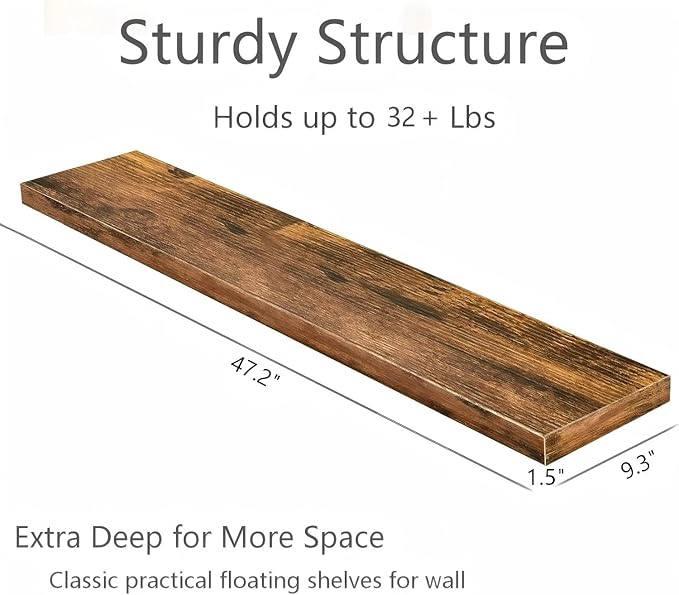Vervida® Floating Shelves, 47.2 inch Wall Mounted Rustic Wood Shelves
