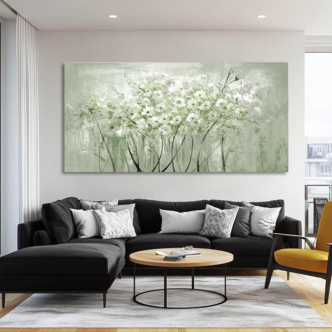 MLART99 Green and White Wall Art Home Decor Wildflower Wall Decorations Canvas