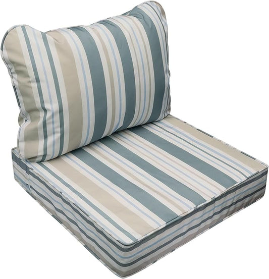 AAAAAcessories Outdoor Seat Cushions for Chairs, Fade-Resistant, Waterproof Patio Furniture Replacement Cushions, 22" x 24" x 5" + 22" x 19", Slate Gray Blue Coastal Stripe