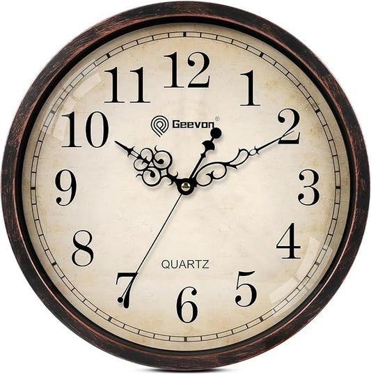 Geevon Retro Silent 12 Inch Wall Clock Non Ticking, Rustic Vintage Clock Quartz