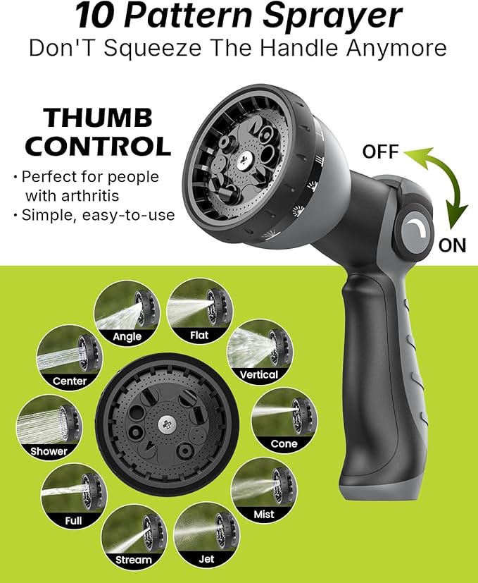 Garden Hose, Flexible Ultra Lightweight Durable, Kink-Free Water Hose with 10 Function Sprayer - Non-Shrinking, Easy to Store, All-Weather, High-Pressure, Black (100 FT)
