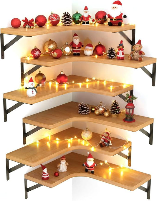 LEOPO Corner Floating Shelves Wall Mounted Set of 6, Corner Wall Shelves Rustic