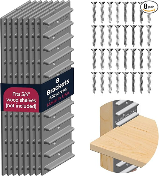 Made in USA EZStudRack Adjustable Shelf Brackets, Your Wood, You Supply It