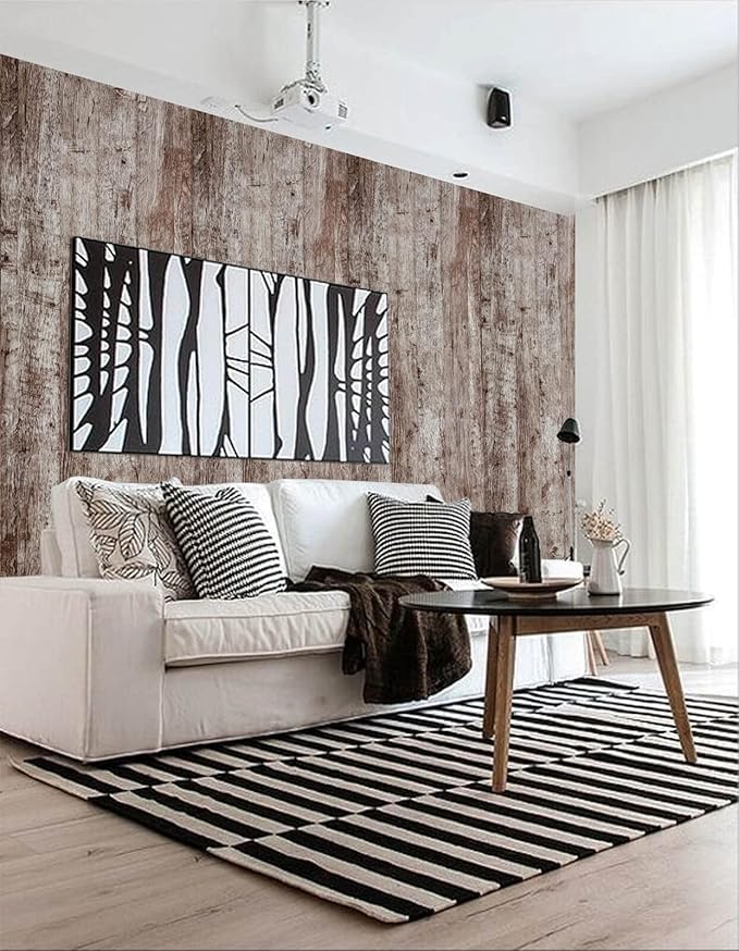Dimoon Wallpaper 118"x17.7" Wood Peel and Stick Wallpaper Thicken Dark Grey