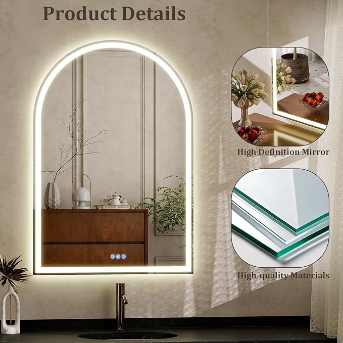BEAUTYPEAK 40x30 LED Arch Bathroom Mirror