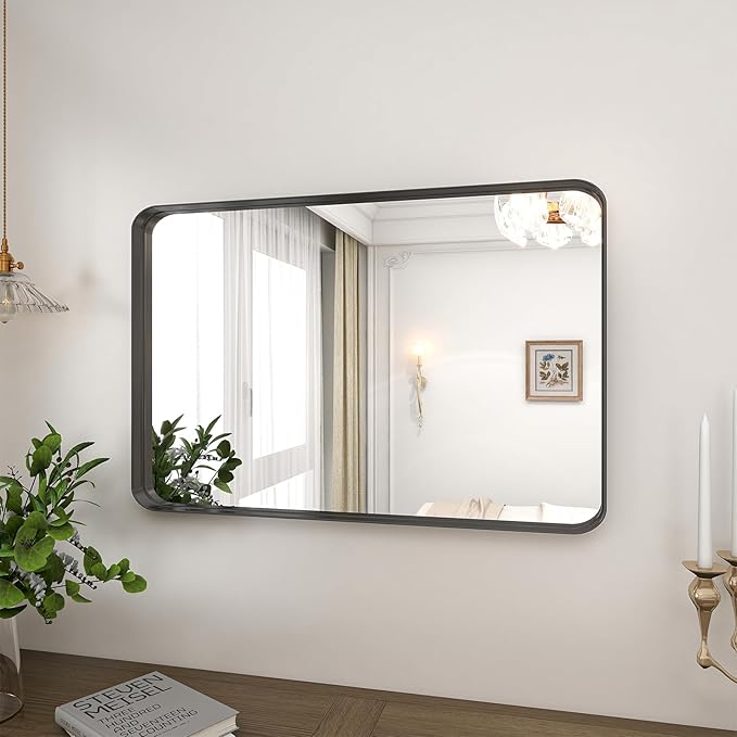 VooBang Bathroom Mirror 24x36 inch, Modern Round Corner Bathroom Vanity Mirror