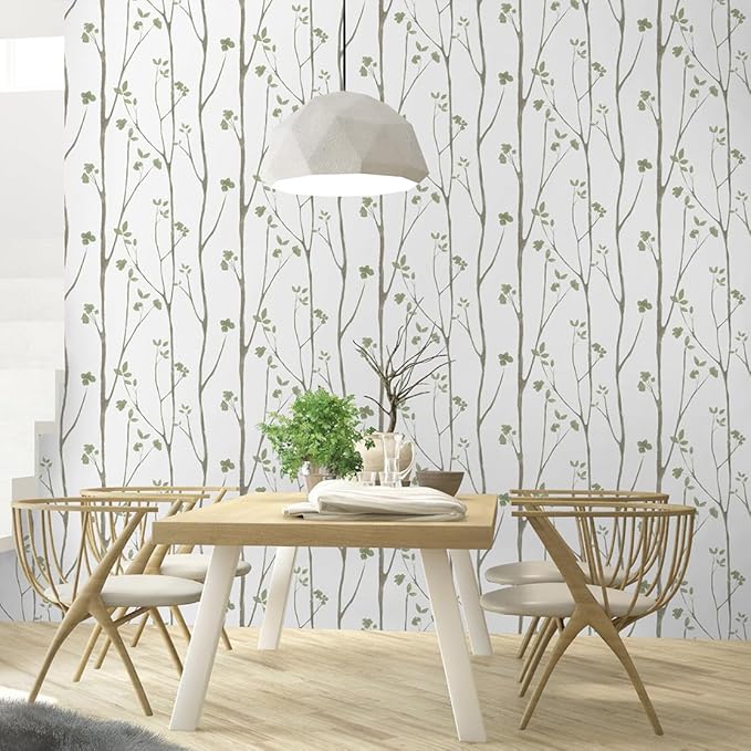 Timeet Floral Wallpaper Peel and Stick Green Leaf Contact Paper Boho Flower