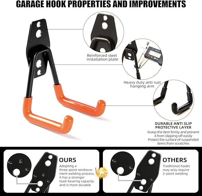 Garage Hooks, 4 Pack Wave Hooks
