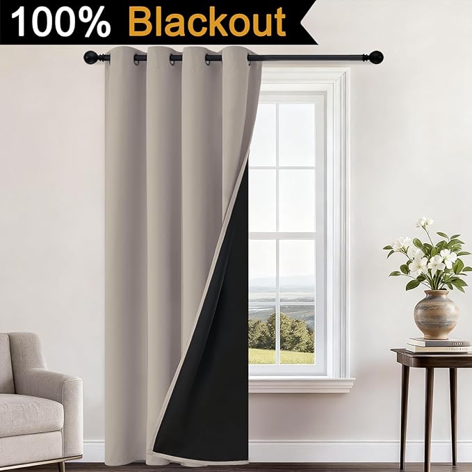 Yakamok 100% Blackout Curtains 84 Inches Long, 2 Thick Layers Heat and Full
