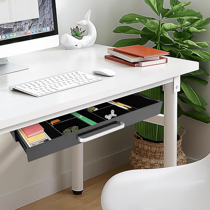 21.5" Under Desk Storage Drawer, Black Sliding Pull-Out Drawer for Sit Stand Workstation