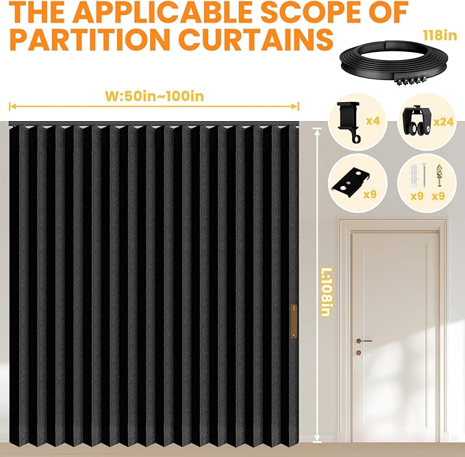 Room Divider Curtain Sets with Flexible Ceiling Track, Privacy Soundproof