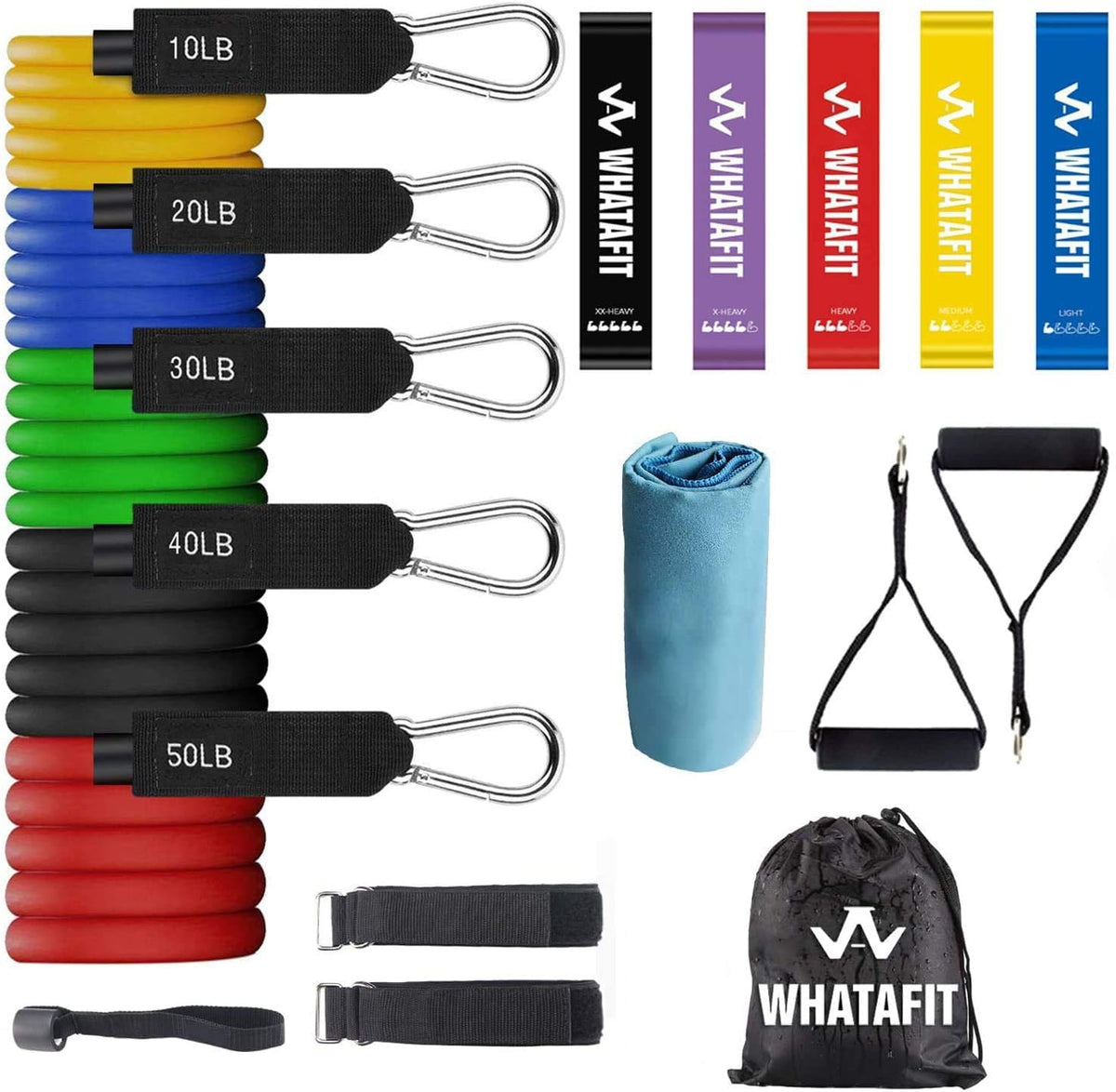 WHATAFIT Resistance Bands, Exercise Bandsï¼Resistance Bands for Working Out, Work Out Bands with Handles for Men and Women Fitness, Strength Training Home Gym Equipment