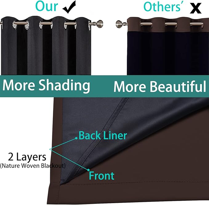 Yakamok 100% Blackout Curtains for Bedroom, 2 Thick Layers Thermal Insulated