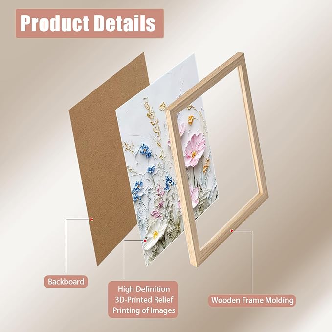 Framed 3D Floral Texture Canvas Wall Art Relief Textured Floral Oil Painting