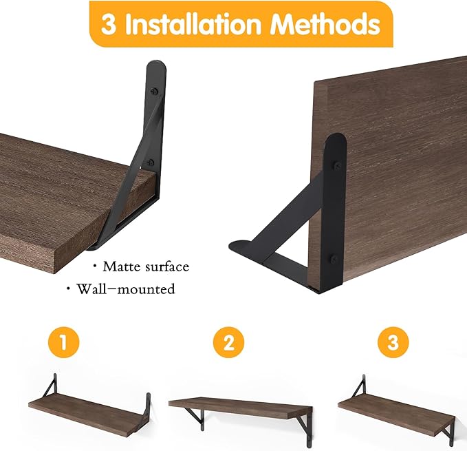 YGEOMER Floating Shelves for Wall, Different Sizes Walnut Wall Shelves for