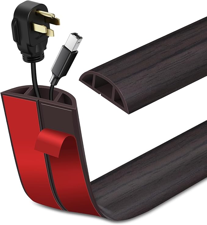 Floor Cord Cover Self Adhesive Cord Hider Floor Extension Cord Covers for Floor Power Cord Protector Cable Management Prevent Cable Trips Cable Cavity 0.59" W x 0.31" H (Dark Walnut, 3.3Ft)