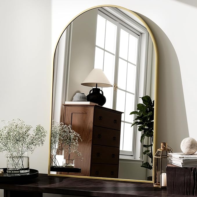 HARRITPURE Arched Wall Mirror – 26"x38" Arch Bathroom Mirror Metal Frame Vanity