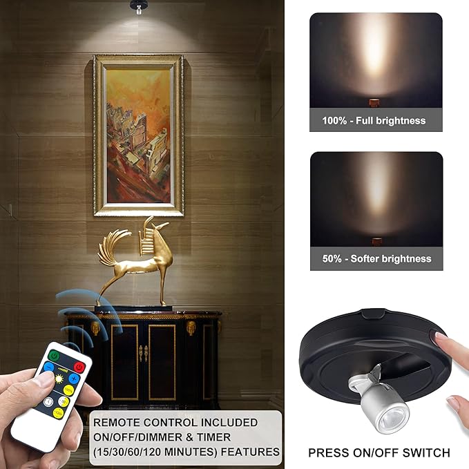 HAMVIDNE LED Spotlight, Battery Powered Picture Lights, Uplighting Indoor