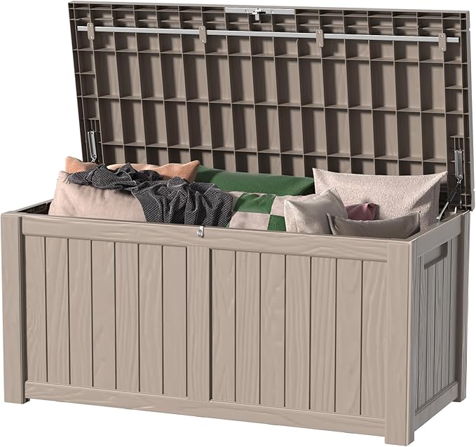 120 Gallon Outdoor Storage Box â Waterproof Deck Box for Patio & Garden,Light Brown