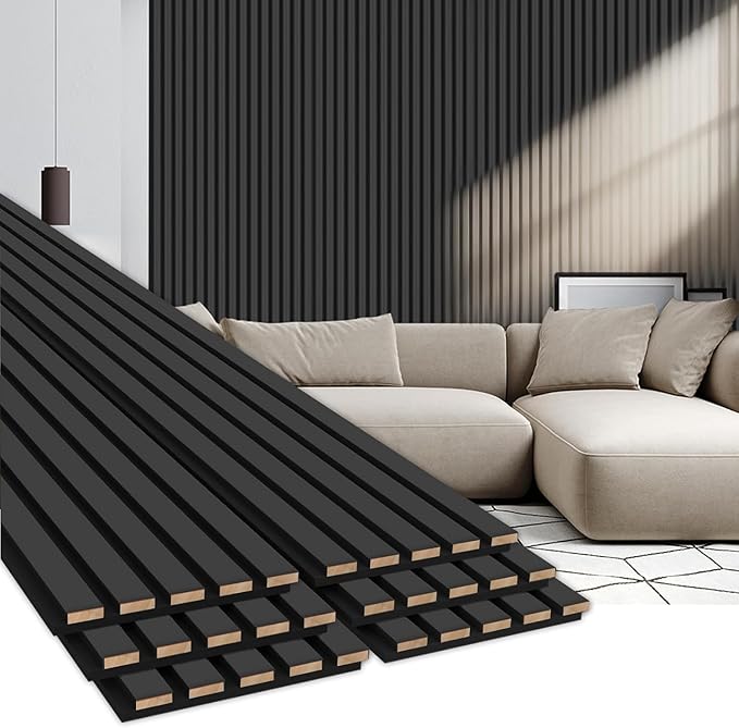 EVERECO 6 Pack Wood Slat Acoustic Wall Panels 92.5" × 7.87", 3D Sound Absorbing