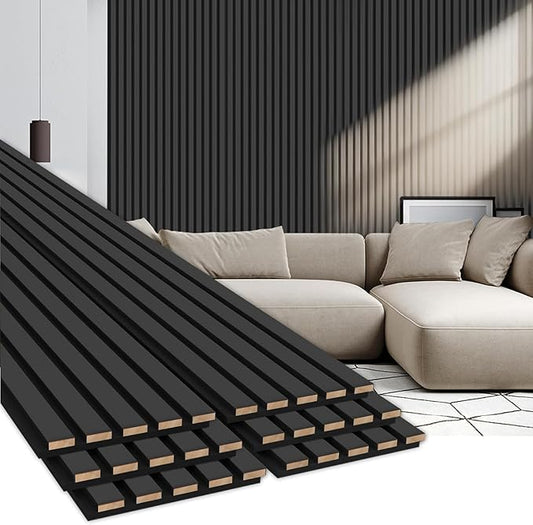 EVERECO 6 Pack Wood Slat Acoustic Wall Panels 92.5" × 7.87", 3D Sound Absorbing