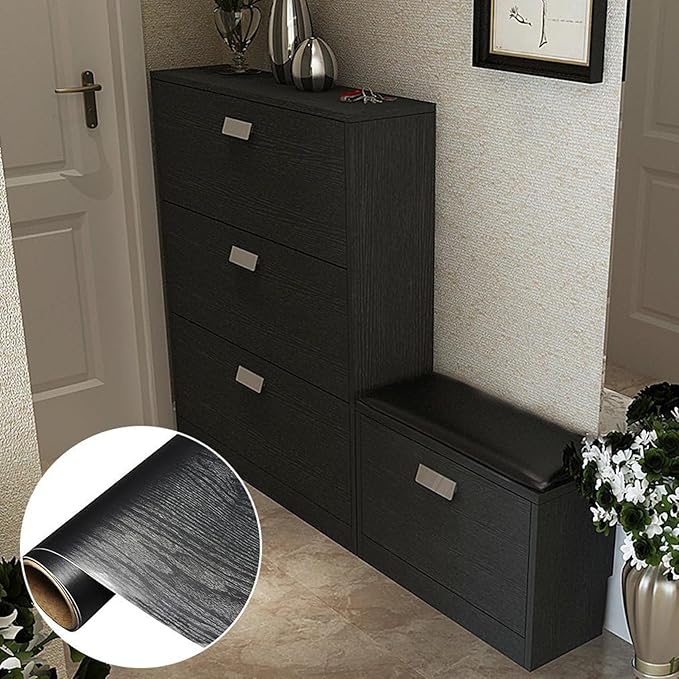 practicalWs Black Wood Contact Paper 17.7'' x 590.5'' Peel and Stick Wood