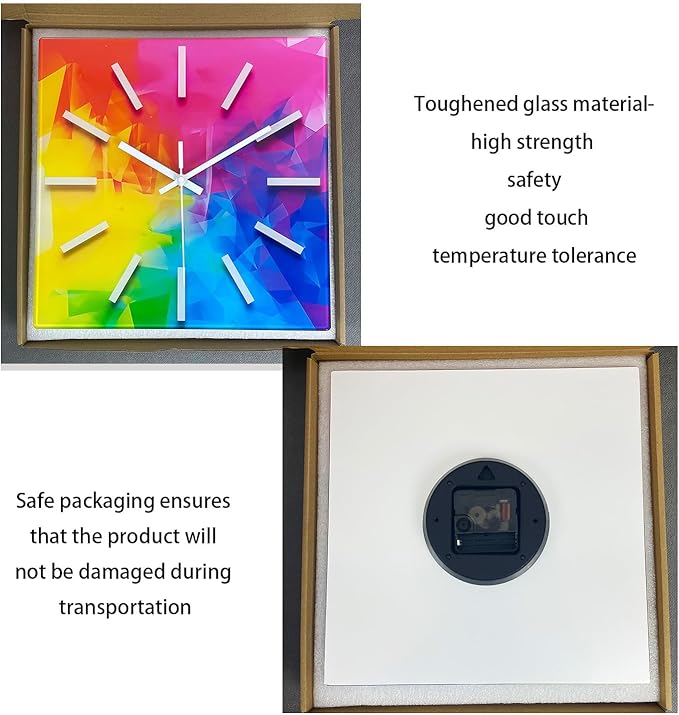 Square Glass Wall Clock Silent Analog Wall Clocks Battery Operated 12 Inch