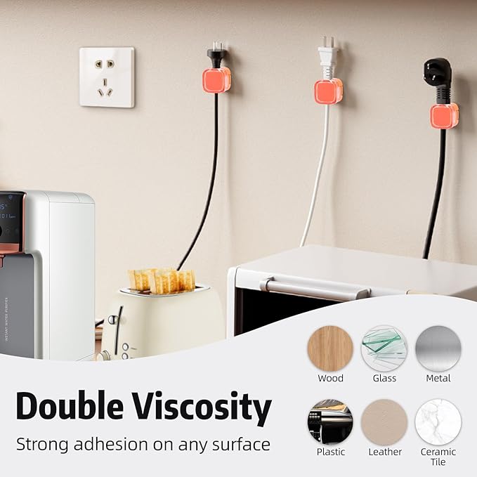 Magnetic Cable Clips Cord Organizer Holder, 6 Pack Adhesive Wire Holder Keeper Organizer USB Charging Cable Storage Holder for Home Office Phone Car Wall Desktop Nightstand Kitchen (Orange)