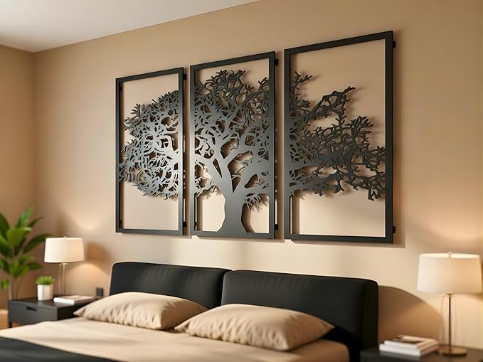 VAILLA Tree of Life Wall Art Decor Set of 3 Wall Hanging Sculpture Modern Wall