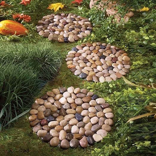 Garden Stepping Stones Outdoor Round River Stone Decorative Nature River Rocks for Landscaping Outside Walkway Patio Yard Garden Pathway (9in 6pcs Pack)