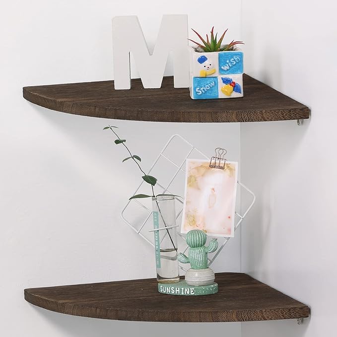 JORIKCHUO 12 inch Corner Wall Shelf, Round End Wall Mounted Floating Shelf