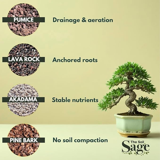The Soil Sage 2.5qts Premium Bonsai Mix - U.S.A. Made Ready to Use - Akadama, Pumice, Lava Rock, Fine Pine Bark - Large Bag for All Bonsai Tree - High Drainage Potting, Repotting (Bonsai Soil/2.5 qt)