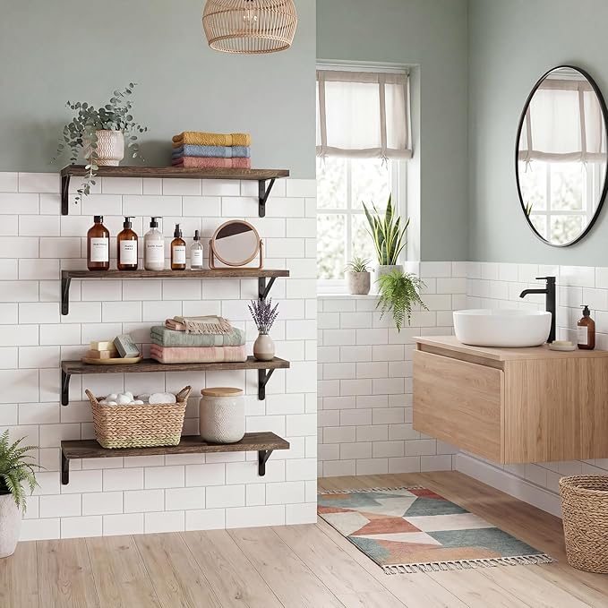 YGEOMER Floating Shelves for Wall, 23in Brown Wall Shelves for Living Room