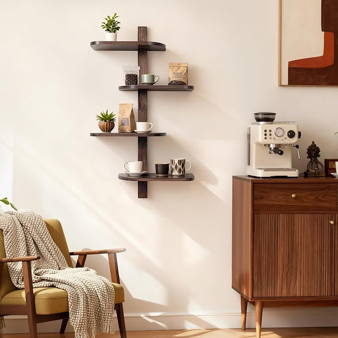 Afuly Mid Century Modern Decor Floating Shelves Walnut Display Shelf Wall Unit