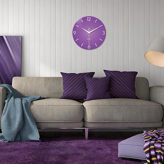 XFM Round Purple Wall Clock 14 Inch Silent Non-Ticking Battery Operated
