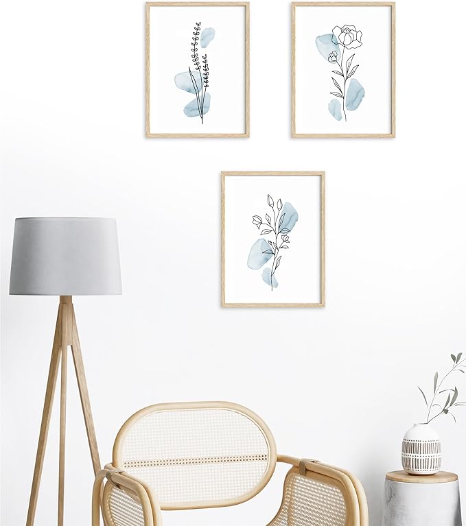 HesenDot Boho Art wall Décor, Botanical Print Set of 3, Abstract Line