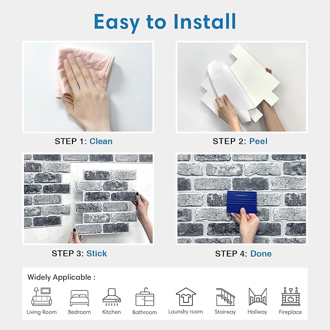 COMSTICKC 3D Faux Gray Brick Wall Panel Peel and Stick, Designed