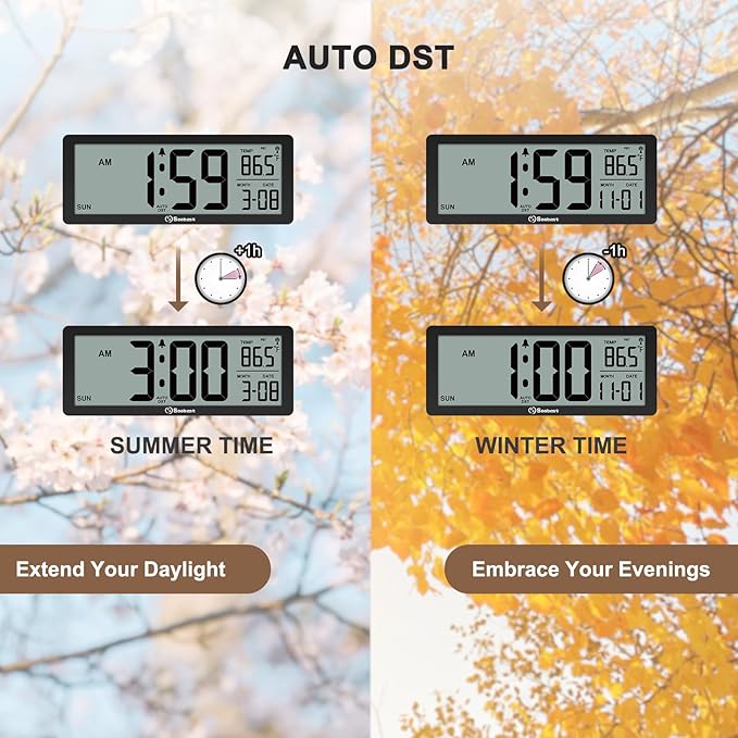 Soobest 8.5" Atomic Digital Wall Clock, Never Needs Setting, Auto Time Sync