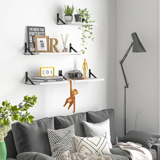 YGEOMER White Floating Shelves for Wall, Different Sizes Rustic Wall Shelves