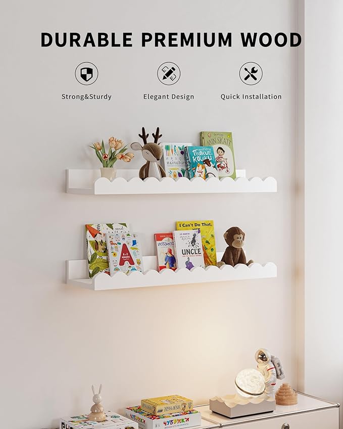 Shario Nursery Book Shelves, Scalloped Shelves, Wall Book Shelves