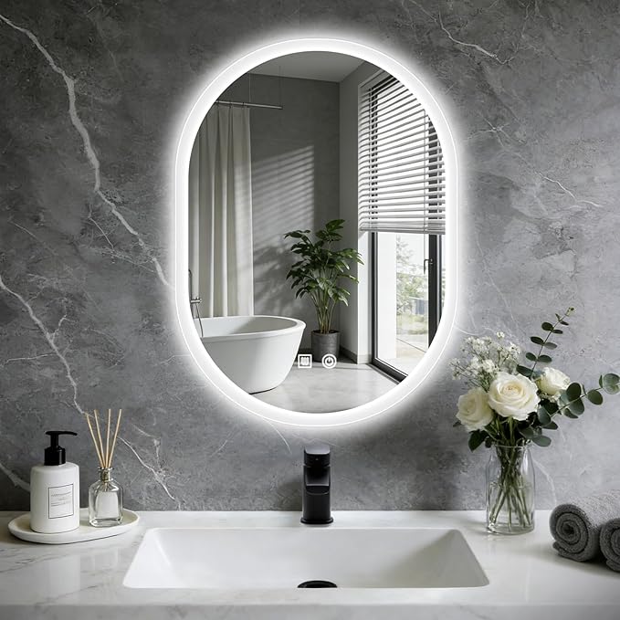 16x24 LED Bathroom Mirror with Lights Oval, Lighted Bathroom Vanity Mirror